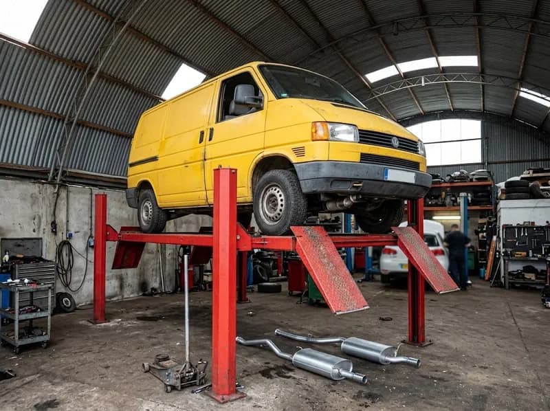 Carrinha amarela na rampa vermelha
